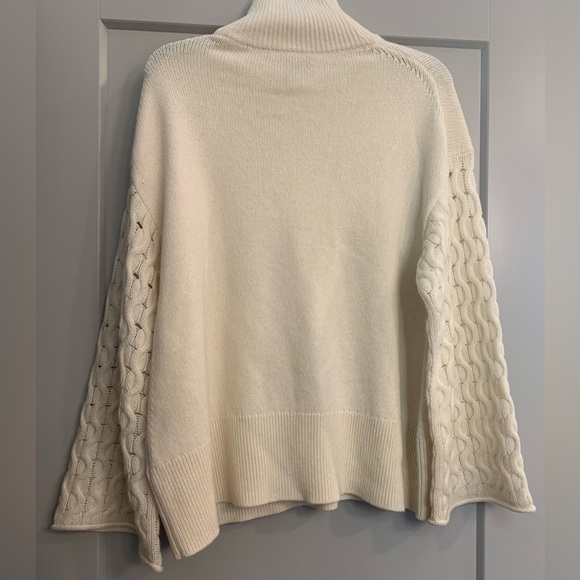 NWT Theory Cream Cable-Sleeve 100% Cashmere Pullover Sweater Size Large Petite - Picture 7 of 15